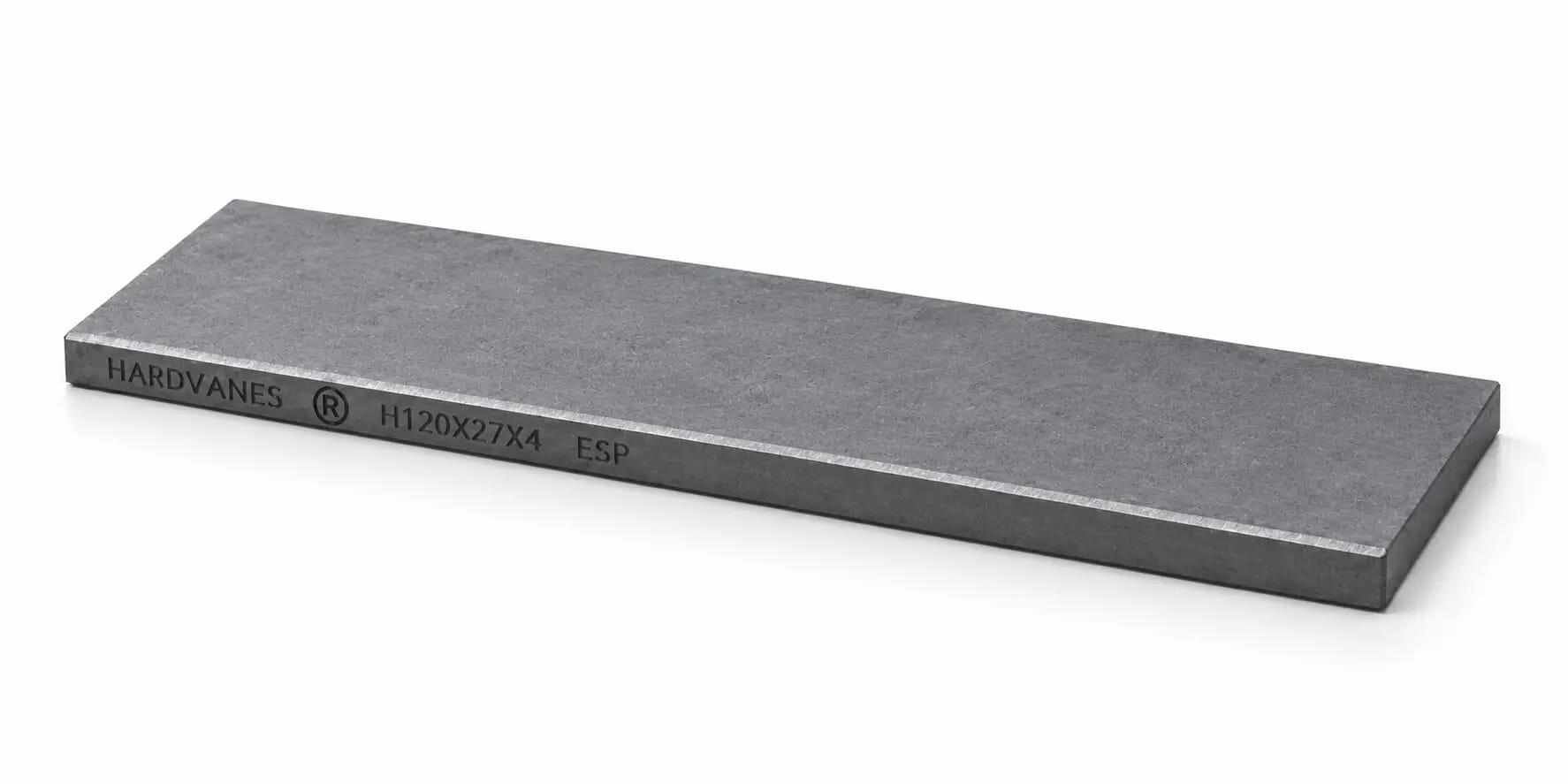 HARDVANES® — Paleta individual 120 × 27 × 4 mm con bisel fino y grabado a la izquierda del canto