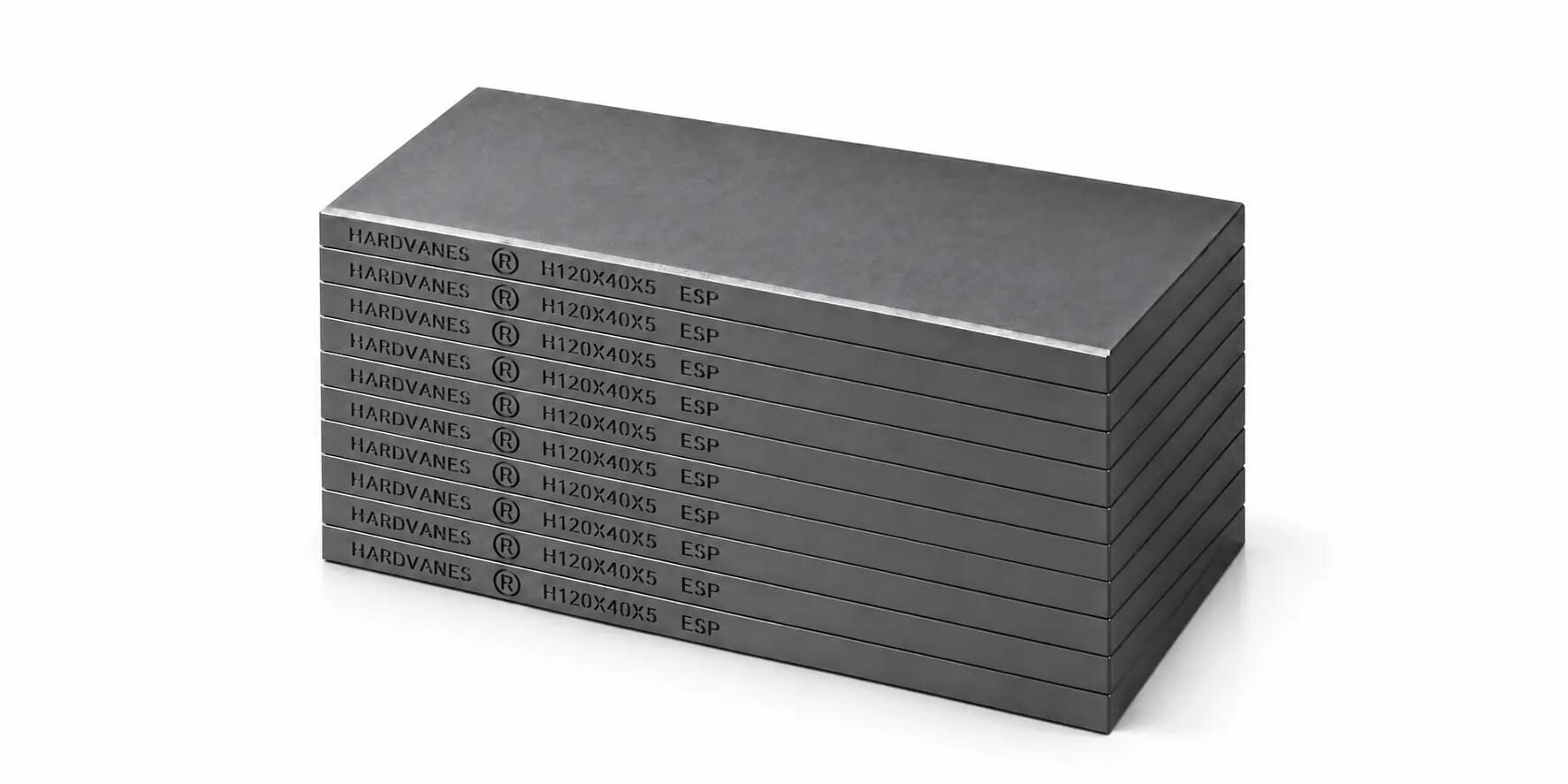 Kit de 10 paletas HARDVANES® de 120 × 40 × 5 mm, carbono-grafito con bisel, grabado a la izquierda y fondo blanco