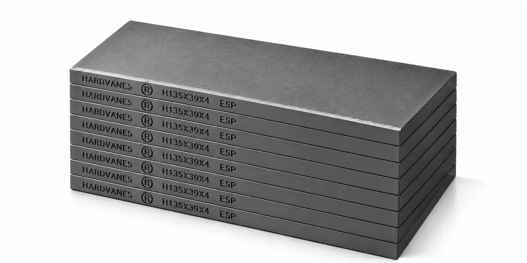 Kit de 8 paletas HARDVANES® de 135 × 39 × 4 mm, carbono-grafito con bisel, grabado a la izquierda y fondo blanco