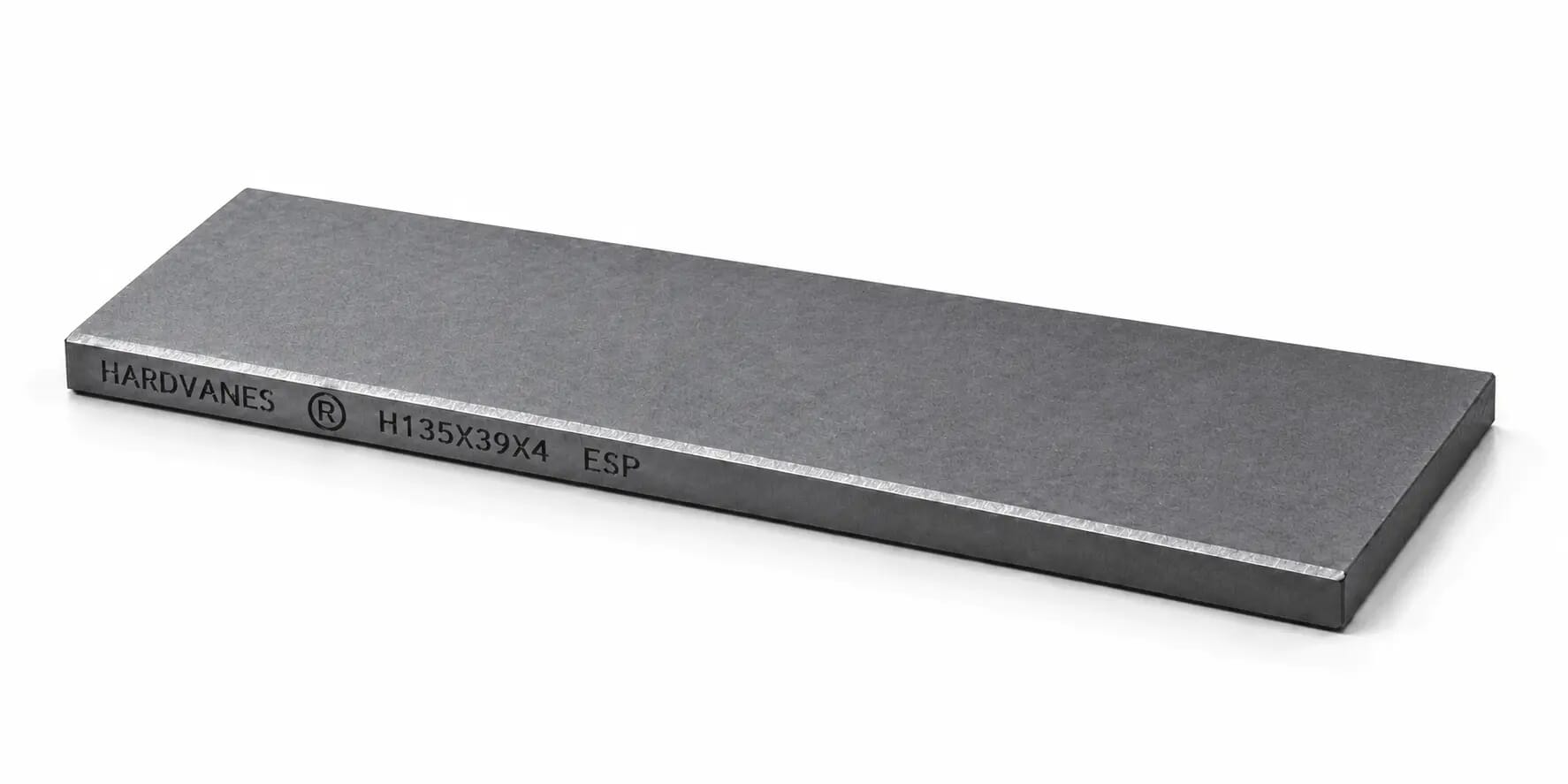 Paleta individual HARDVANES® de 135 × 39 × 4 mm, carbono-grafito con bisel, grabado a la izquierda y fondo blanco