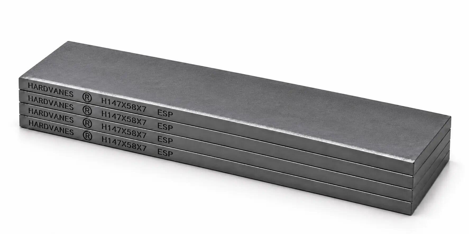 HARDVANES® H147587/4 — Kit de 4 paletas 147 × 58 × 7 mm con bisel fino y grabado a la izquierda del canto