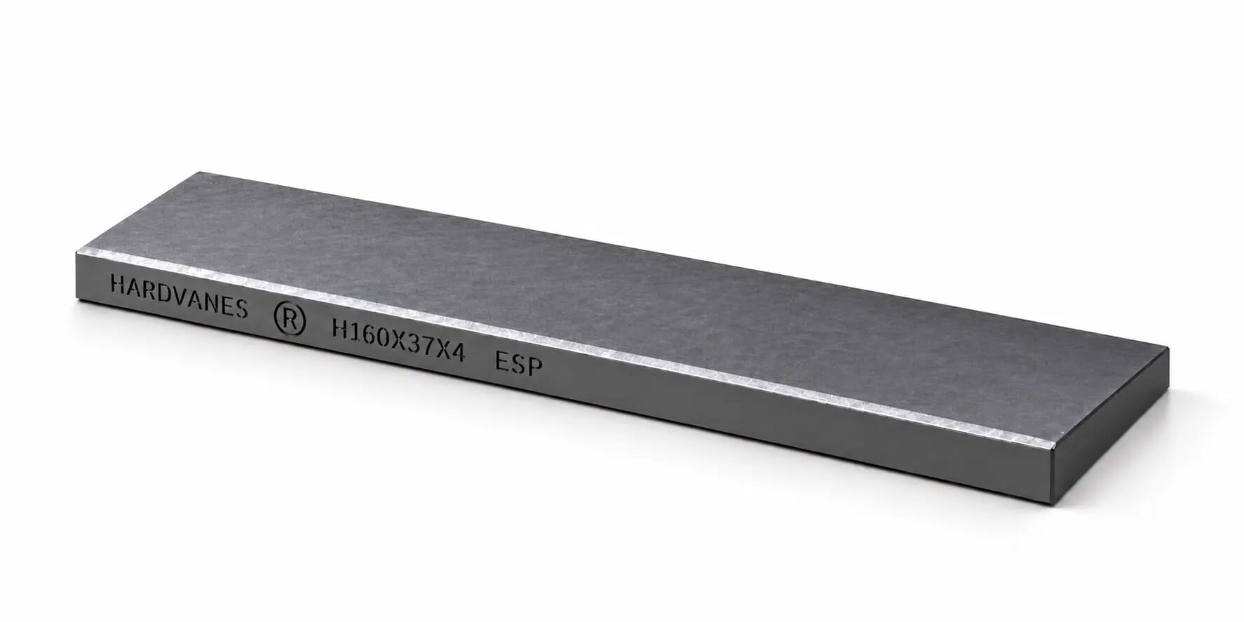 Paleta individual de carbono-grafito HARDVANES H160X37X4 de 160×37×4 mm, con grabado lateral sobre fondo blanco.
