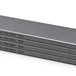 Kit de cuatro paletas HARDVANES® de carbono-grafito de 170 × 39 × 4 mm, apiladas con bisel y grabado H170X39X4 ESP a la izquierda