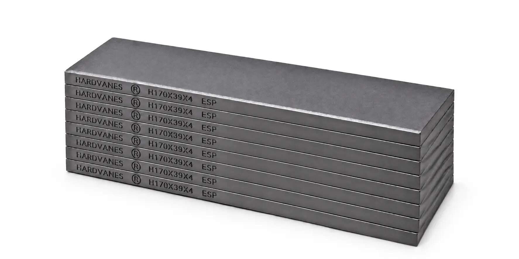 Kit de 8 paletas HARDVANES® de 170 × 39 × 4 mm, carbono-grafito con bisel, grabado a la izquierda y fondo blanco