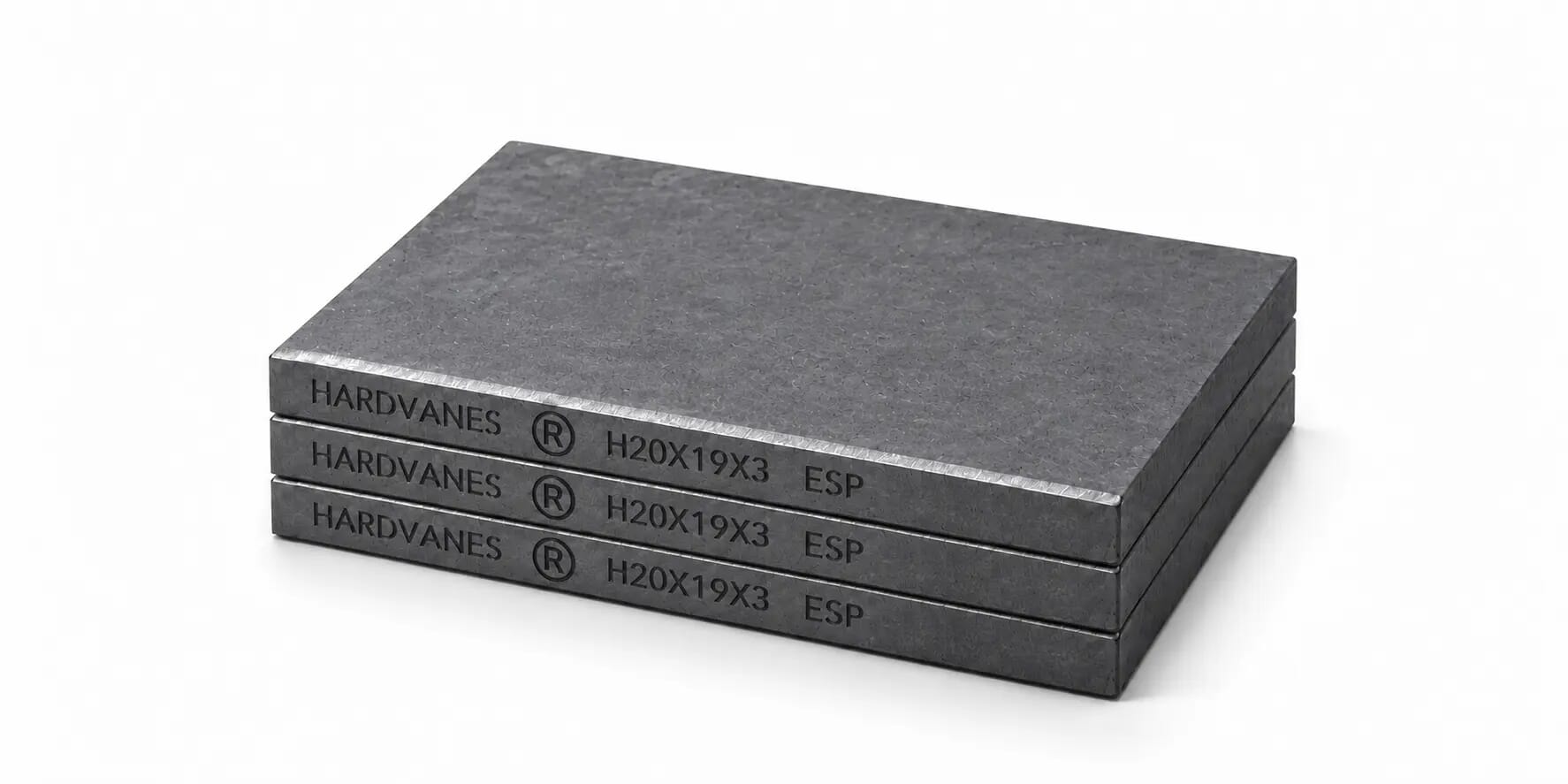HARDVANES® H20193/3 — Kit de 3 paletas 20 × 19 × 3 mm con bisel fino y grabado a la izquierda del canto