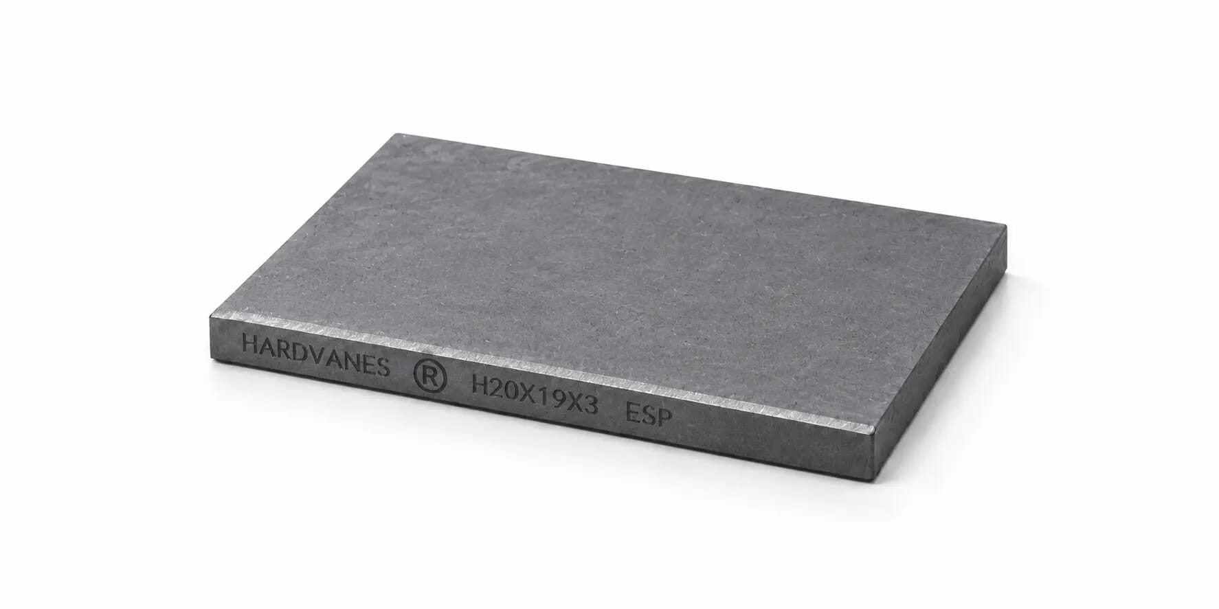 HARDVANES® — Paleta individual 20 × 19 × 3 mm con bisel fino y grabado a la izquierda del canto