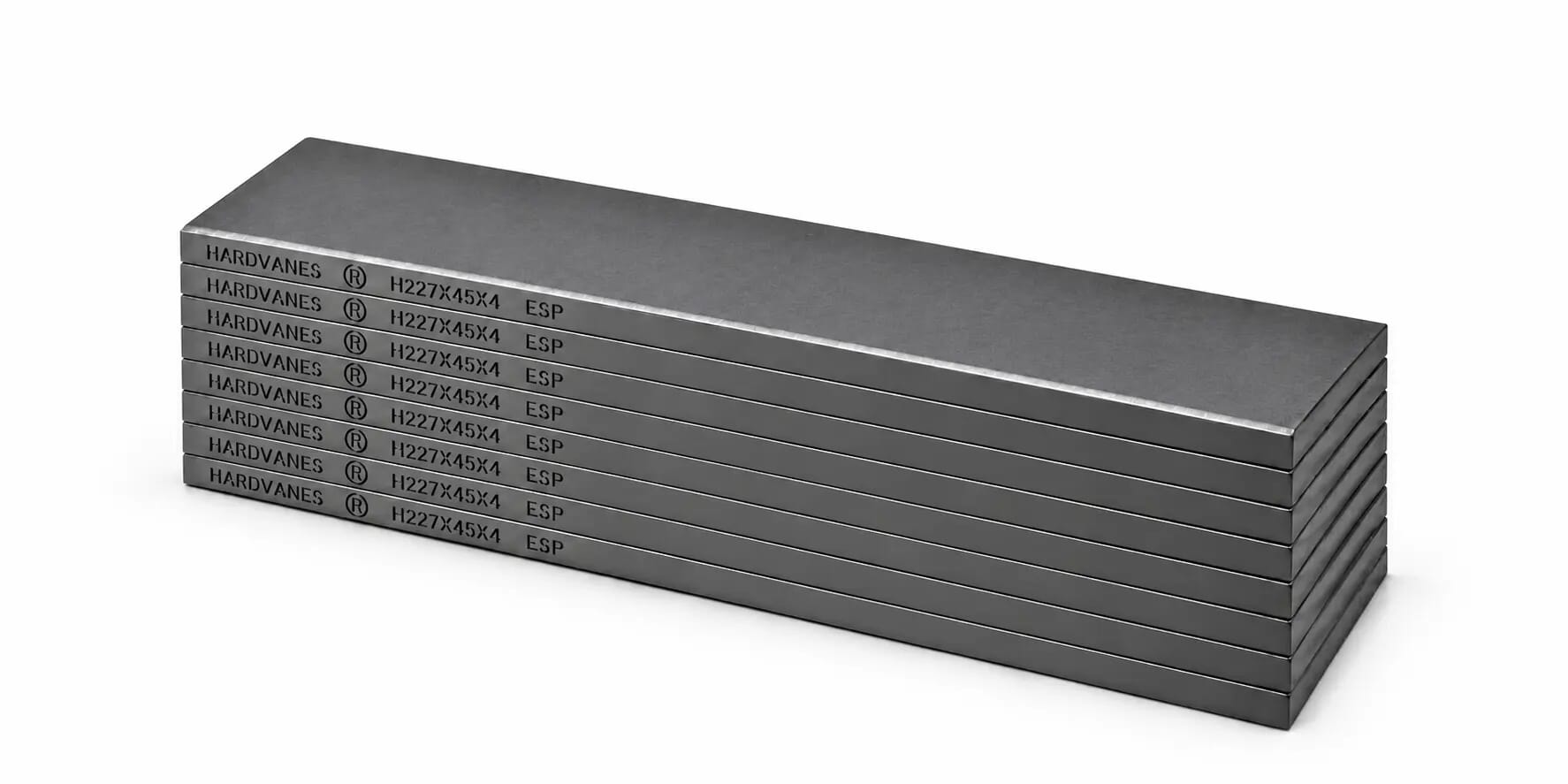 Kit de 8 paletas HARDVANES® de 227 × 45 × 4 mm, carbono-grafito con bisel, grabado a la izquierda y fondo blanco