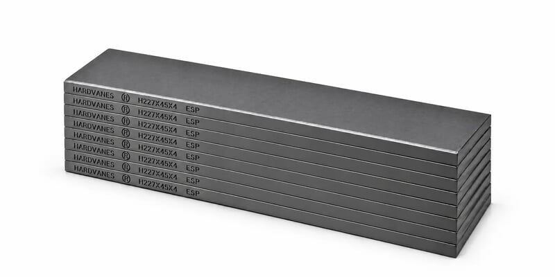 Kit de 8 paletas HARDVANES® de 227 × 45 × 4 mm, carbono-grafito con bisel, grabado a la izquierda y fondo blanco