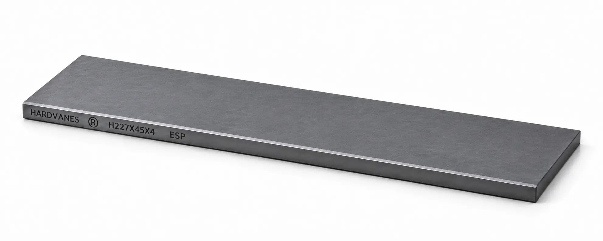 Paleta individual HARDVANES® de 227 × 45 × 4 mm, carbono-grafito con bisel, grabado a la izquierda y fondo blanco