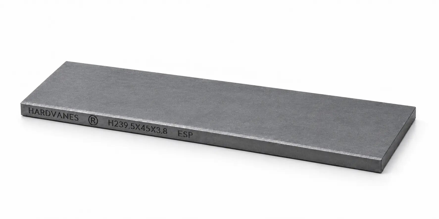 Paleta HARDVANES® de 239.5 × 45 × 3.8 mm en grafito mate, grabado en el canto frontal.