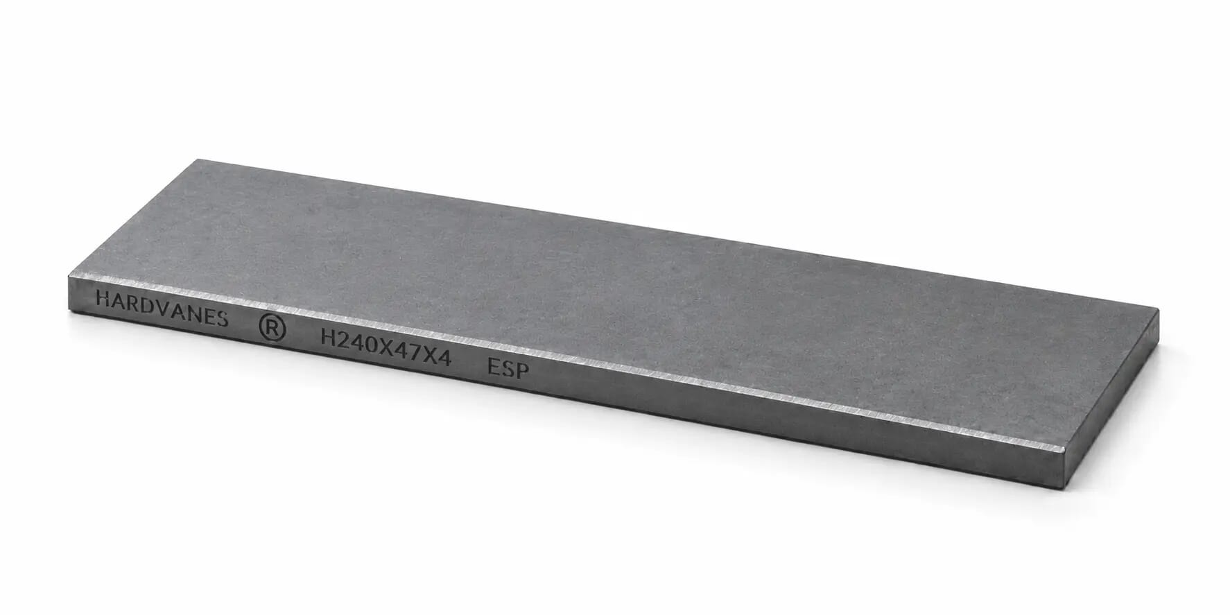 Paleta HARDVANES® de 240 × 47 × 4 mm en grafito mate, grabado en el canto frontal.