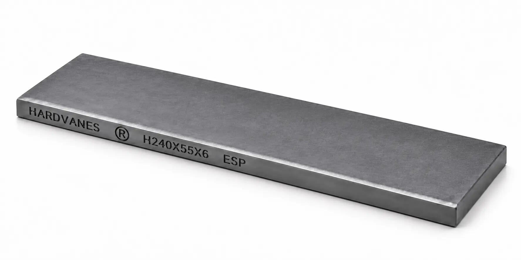 Paleta individual de carbono-grafito HARDVANES H240X55X6 de 240×55×6 mm sobre fondo blanco.