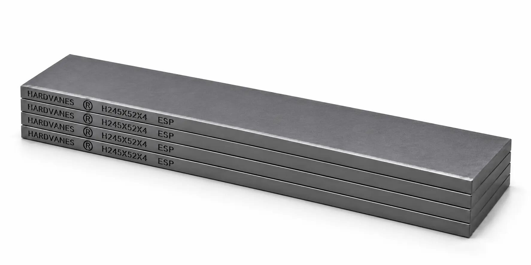 HARDVANES® H245524/4 — Kit de 4 paletas 245 × 52 × 4 mm con bisel fino y grabado a la izquierda del canto