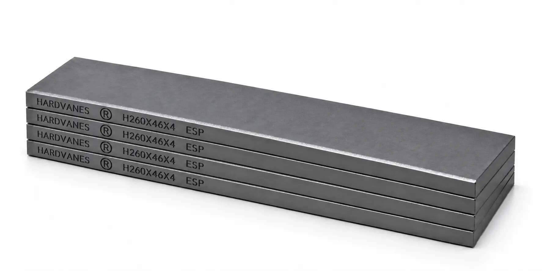 Kit de 4 paletas HARDVANES de carbono-grafito de 260 × 46 × 4 mm con bisel y grabado lateral