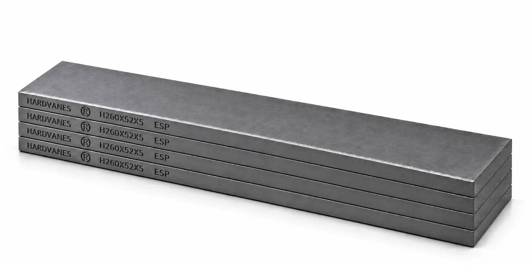 Kit de 4 paletas HARDVANES® de 260 × 52 × 5 mm, carbono-grafito con bisel, grabado a la izquierda y fondo blanco