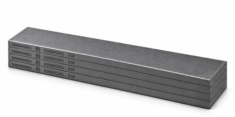 Kit de 4 paletas HARDVANES® de 260 × 52 × 5 mm, carbono-grafito con bisel, grabado a la izquierda y fondo blanco