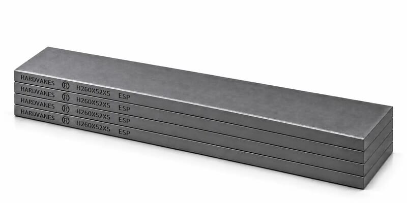 Kit de 4 paletas HARDVANES® de 260 × 52 × 5 mm, carbono-grafito con bisel, grabado a la izquierda y fondo blanco