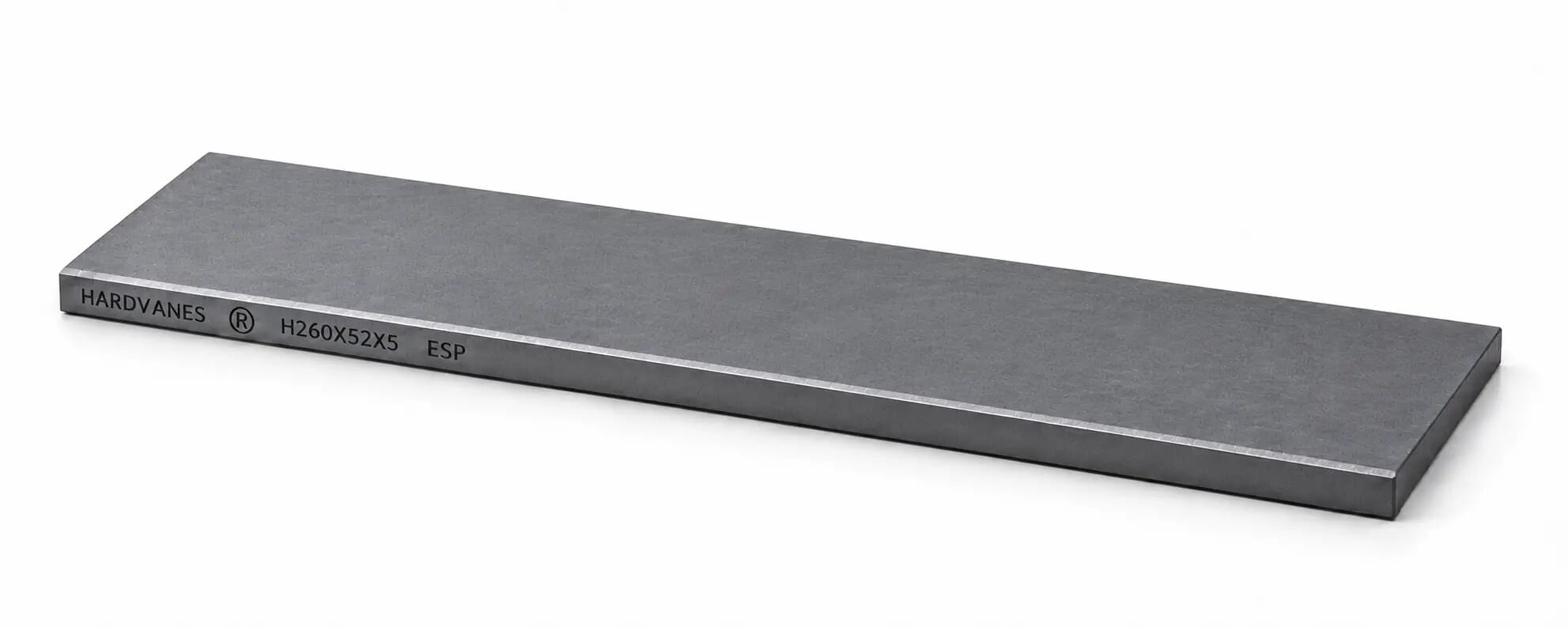 Paleta individual HARDVANES® de 260 × 52 × 5 mm, carbono-grafito con bisel, grabado a la izquierda y fondo blanco