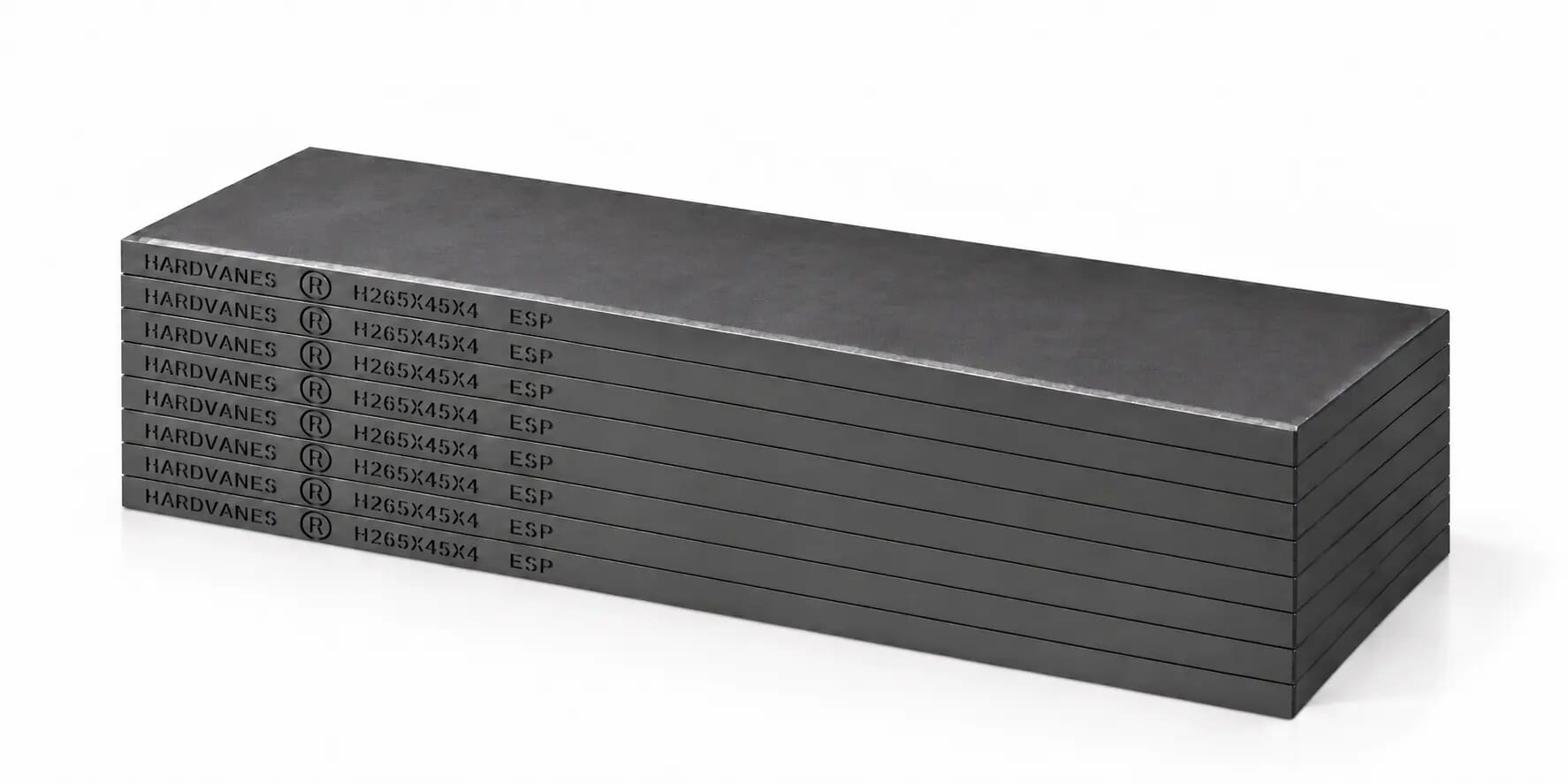 HARDVANES® H265454/8 — Kit de 8 paletas 265 × 45 × 4 mm con bisel fino y grabado a la izquierda del canto