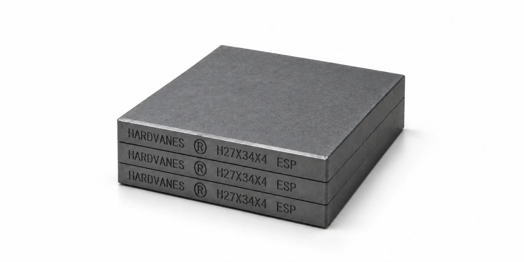 Kit HARDVANES® de 3 paletas idénticas de 27 × 34 × 4 mm, apiladas y alineadas sobre fondo blanco.