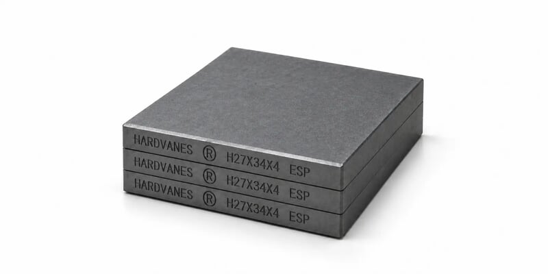 Kit HARDVANES® de 3 paletas idénticas de 27 × 34 × 4 mm, apiladas y alineadas sobre fondo blanco.