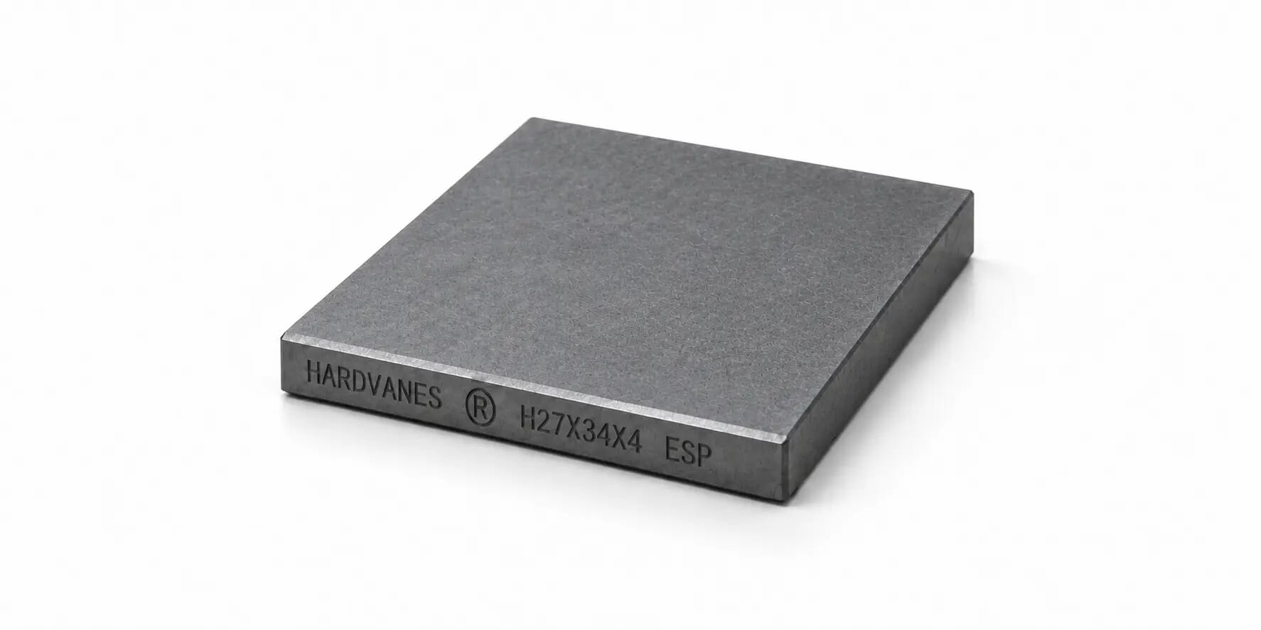 Paleta HARDVANES® de 27 × 34 × 4 mm en grafito mate, grabado en el canto frontal.