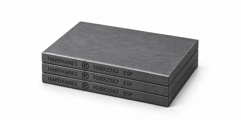 HARDVANES® H28223/3 — Kit de 3 paletas 28 × 22 × 3 mm con bisel fino y grabado a la izquierda del canto