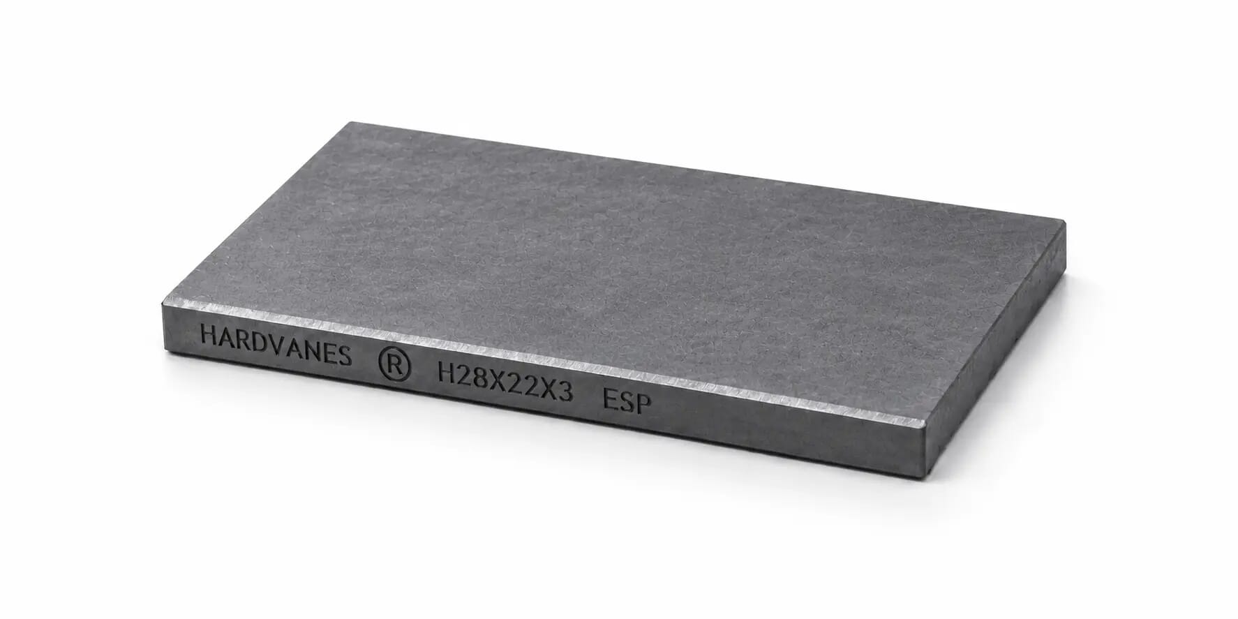 HARDVANES® — Paleta individual 28 × 22 × 3 mm con bisel fino y grabado a la izquierda del canto