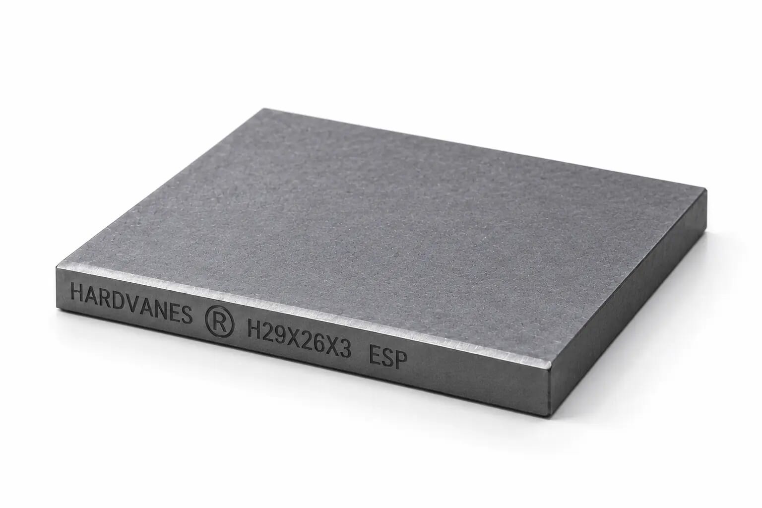 Paleta individual HARDVANES® de 29 × 26 × 3 mm, carbono-grafito con bisel, grabado a la izquierda y fondo blanco
