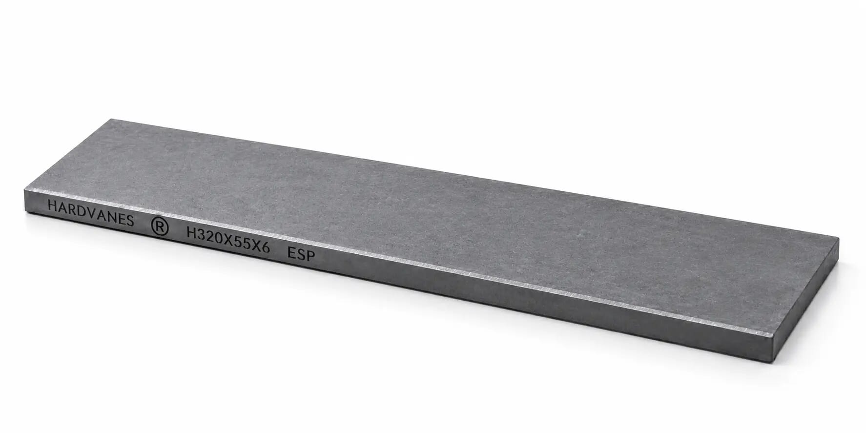 HARDVANES® — Paleta individual 320 × 55 × 6 mm con bisel fino y grabado a la izquierda del canto