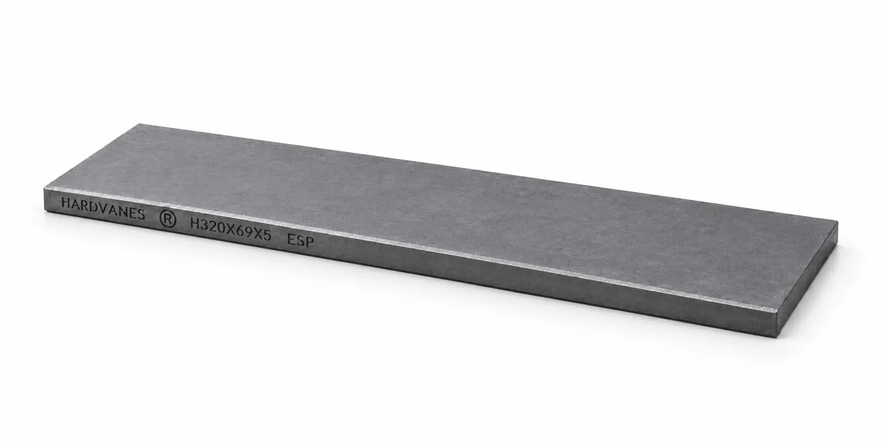 HARDVANES® — Paleta individual 320 × 69 × 5 mm con bisel fino y grabado a la izquierda del canto