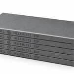 Kit de 5 paletas HARDVANES® de 33 × 16.7 × 3 mm, carbono-grafito con bisel, grabado a la izquierda y fondo blanco
