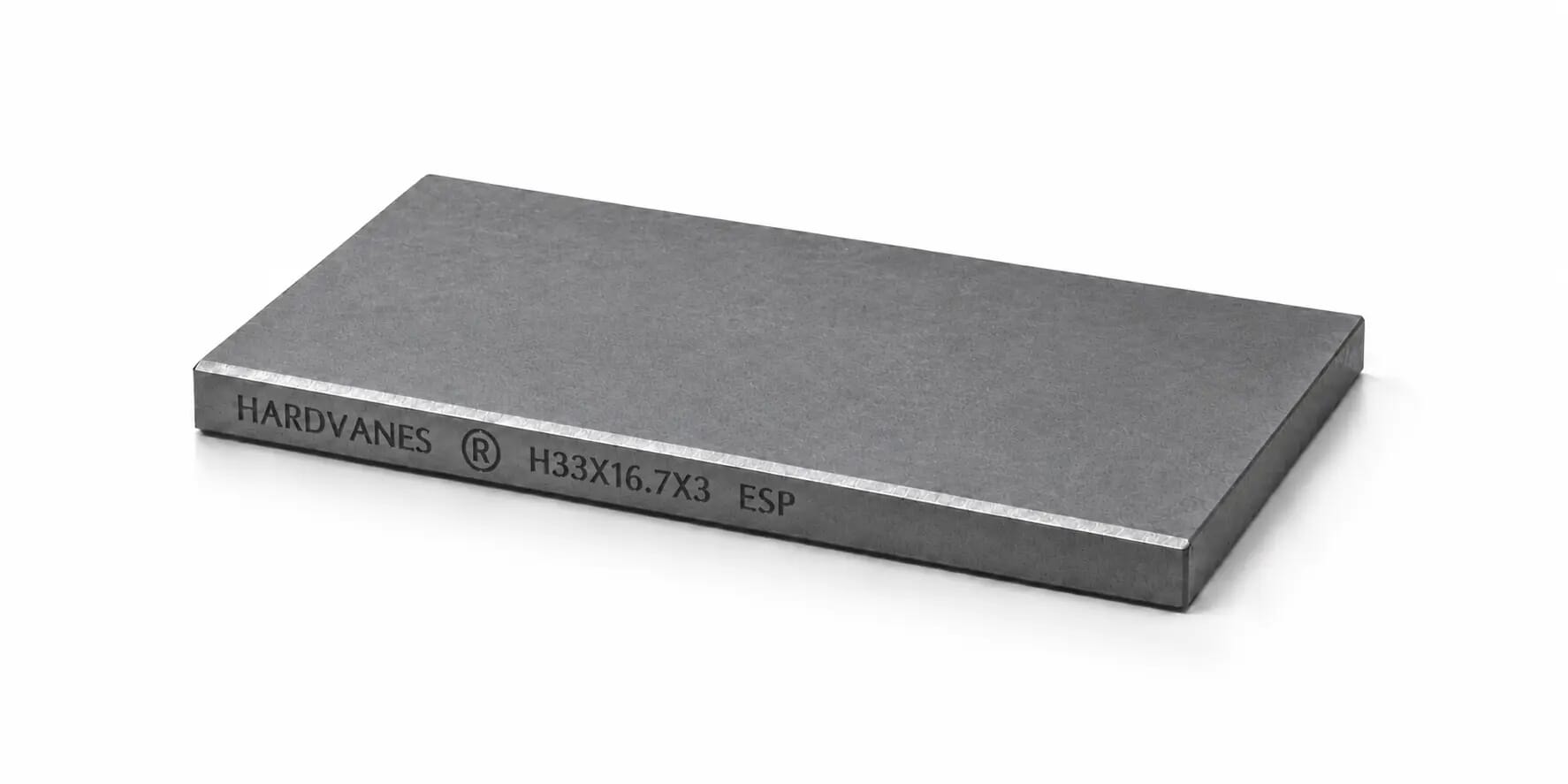 Paleta individual HARDVANES® de 33 × 16.7 × 3 mm, carbono-grafito con bisel, grabado a la izquierda y fondo blanco
