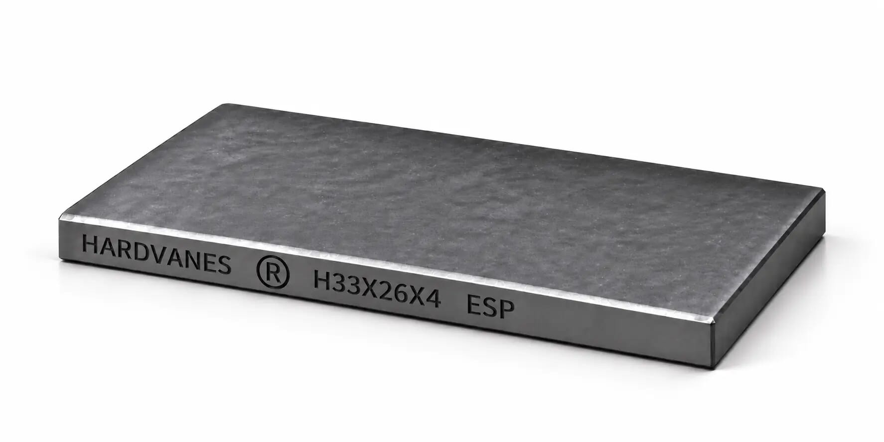 Paleta individual de carbono-grafito HARDVANES H33X26X4 de 33×26×4 mm, con grabado lateral sobre fondo blanco.