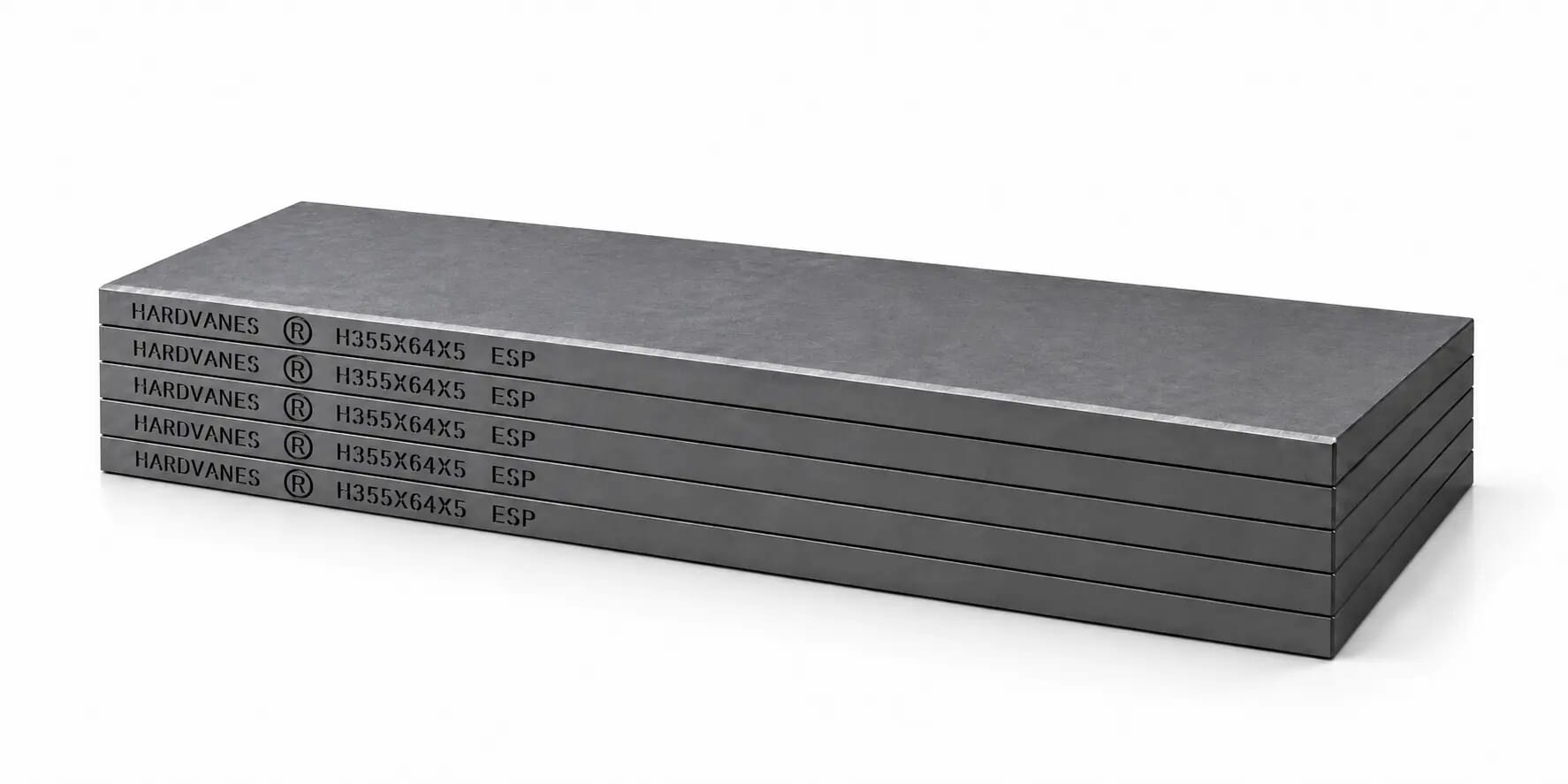 Kit de 5 paletas HARDVANES® de 355 × 64 × 5 mm, carbono-grafito con bisel, grabado a la izquierda y fondo blanco