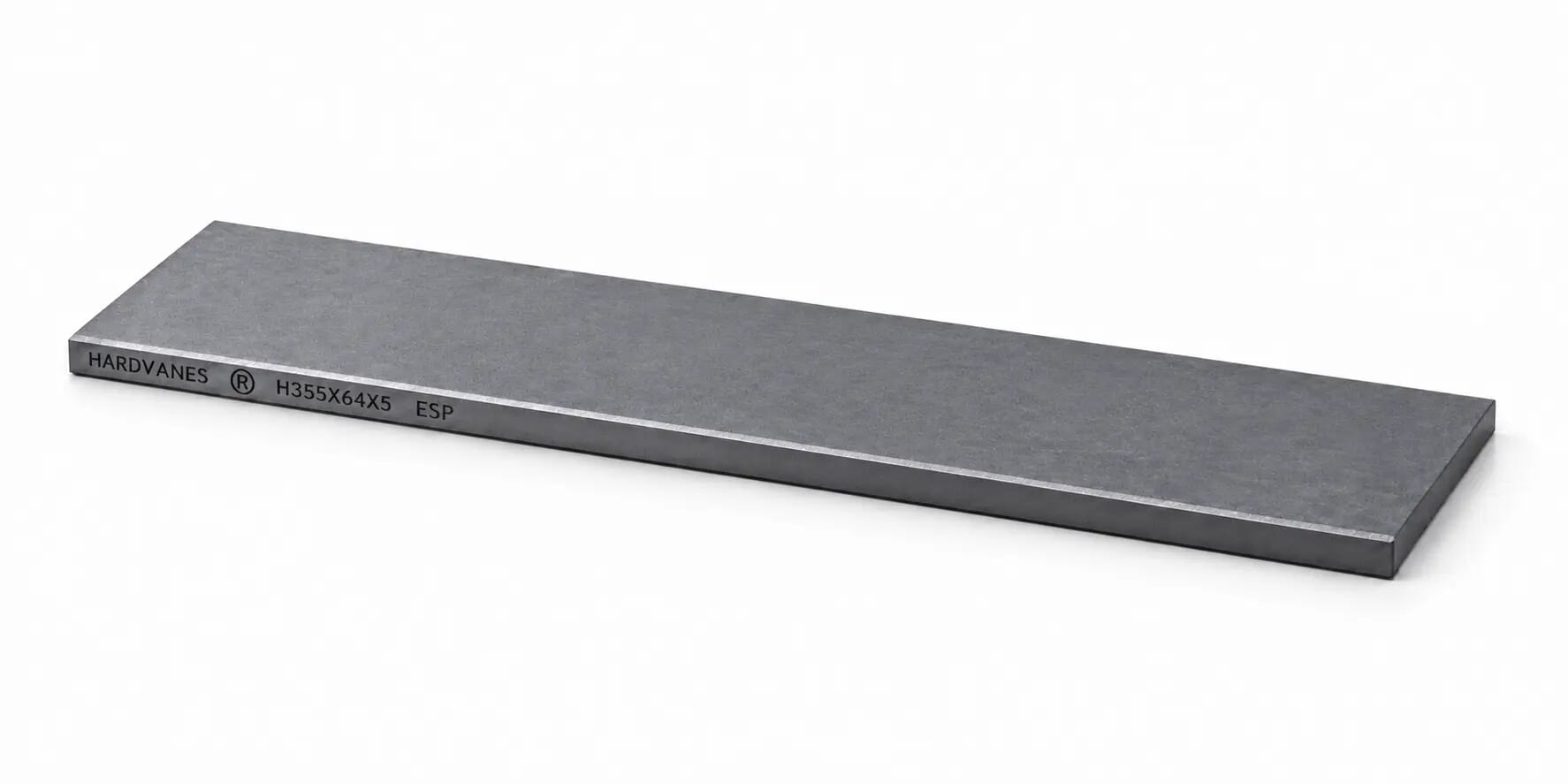 Paleta individual HARDVANES® de 355 × 64 × 5 mm, carbono-grafito con bisel, grabado a la izquierda y fondo blanco