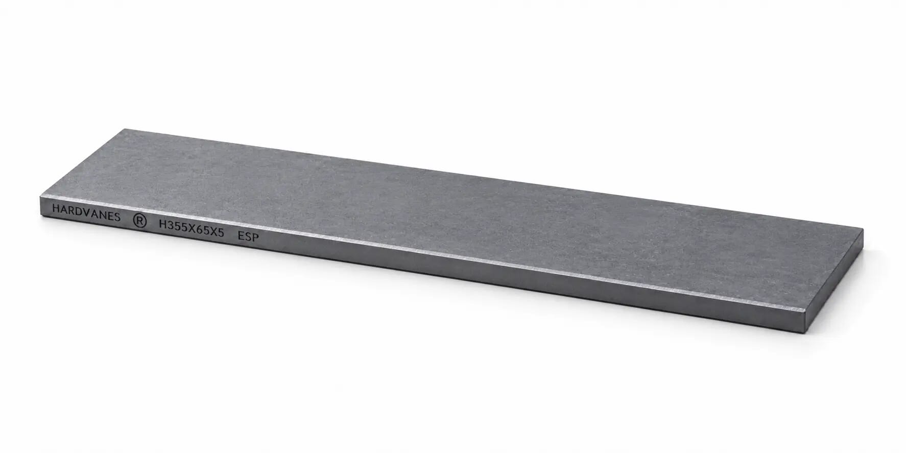 HARDVANES® — Paleta individual 355 × 65 × 5 mm de carbono-grafito con bisel y grabado H355X65X5 ESP a la izquierda del canto