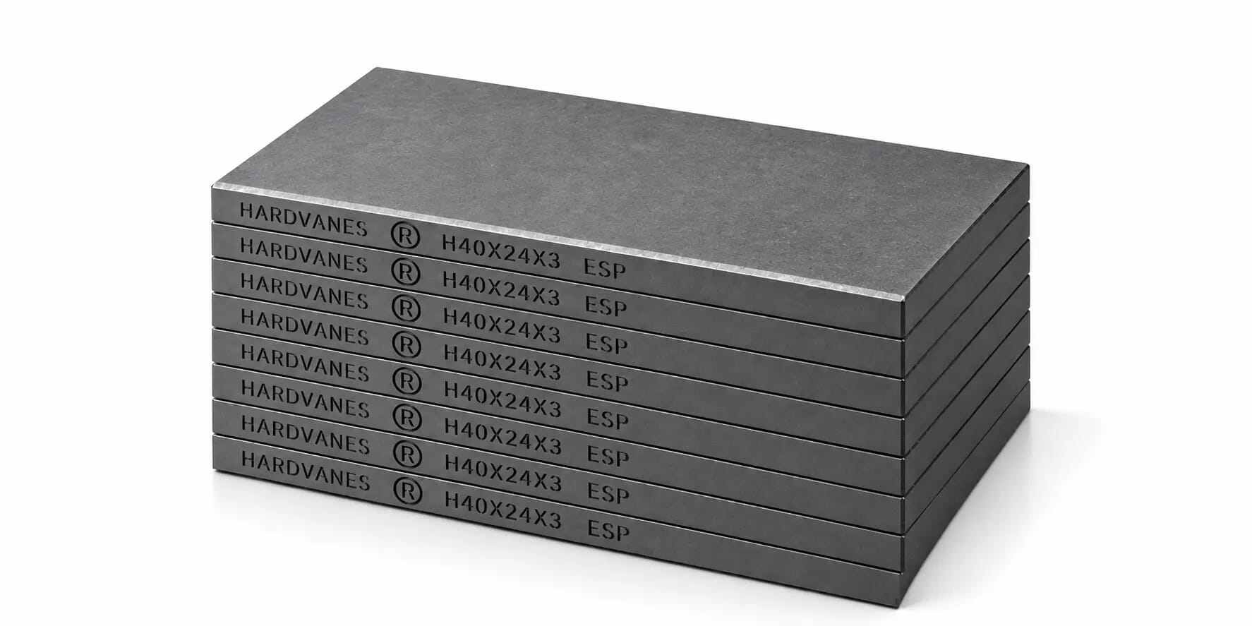 Kit de 8 paletas HARDVANES® de 40 × 24 × 3 mm, carbono-grafito con bisel, grabado a la izquierda y fondo blanco