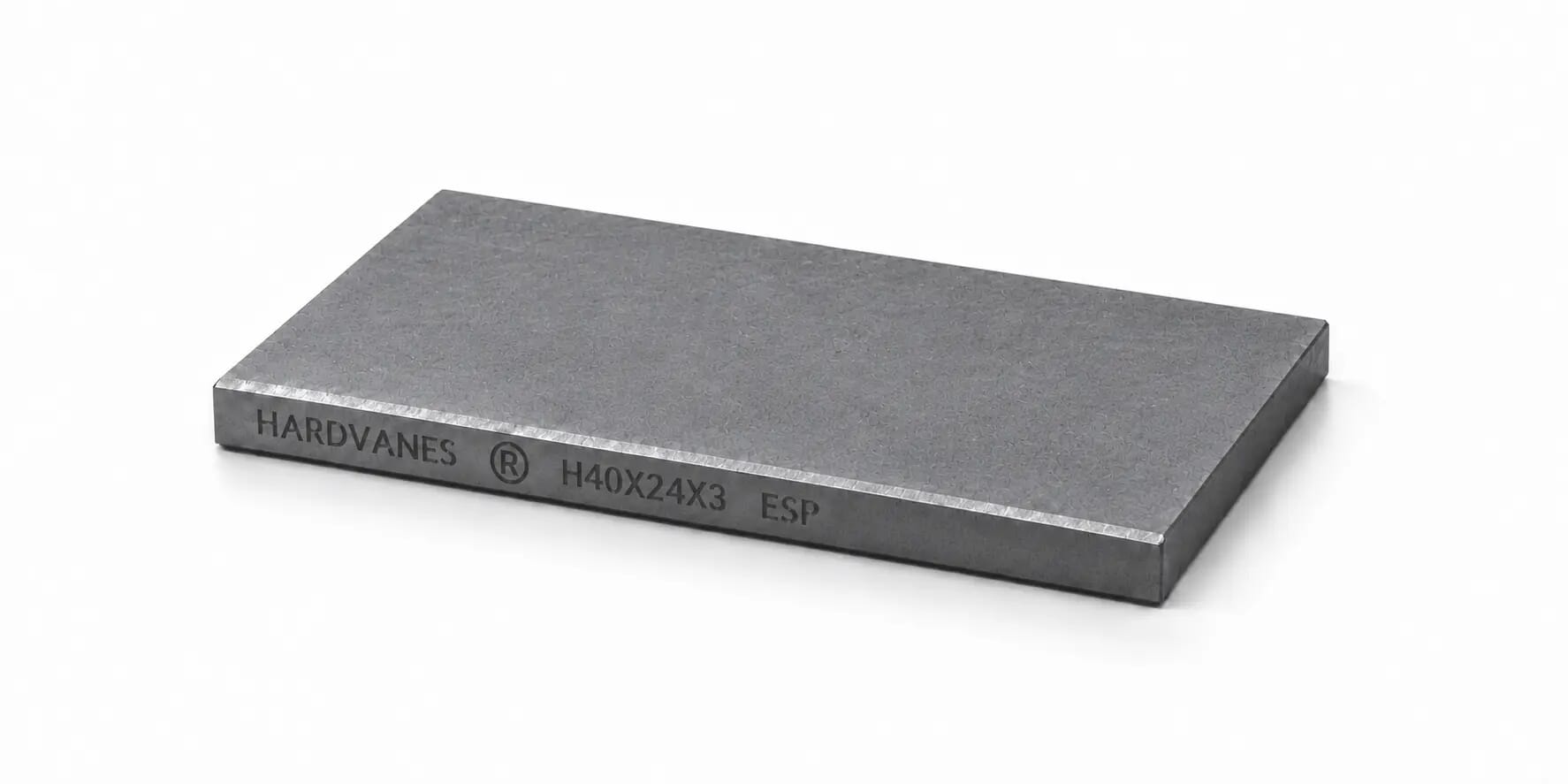 Paleta individual HARDVANES® de 40 × 24 × 3 mm, carbono-grafito con bisel, grabado a la izquierda y fondo blanco