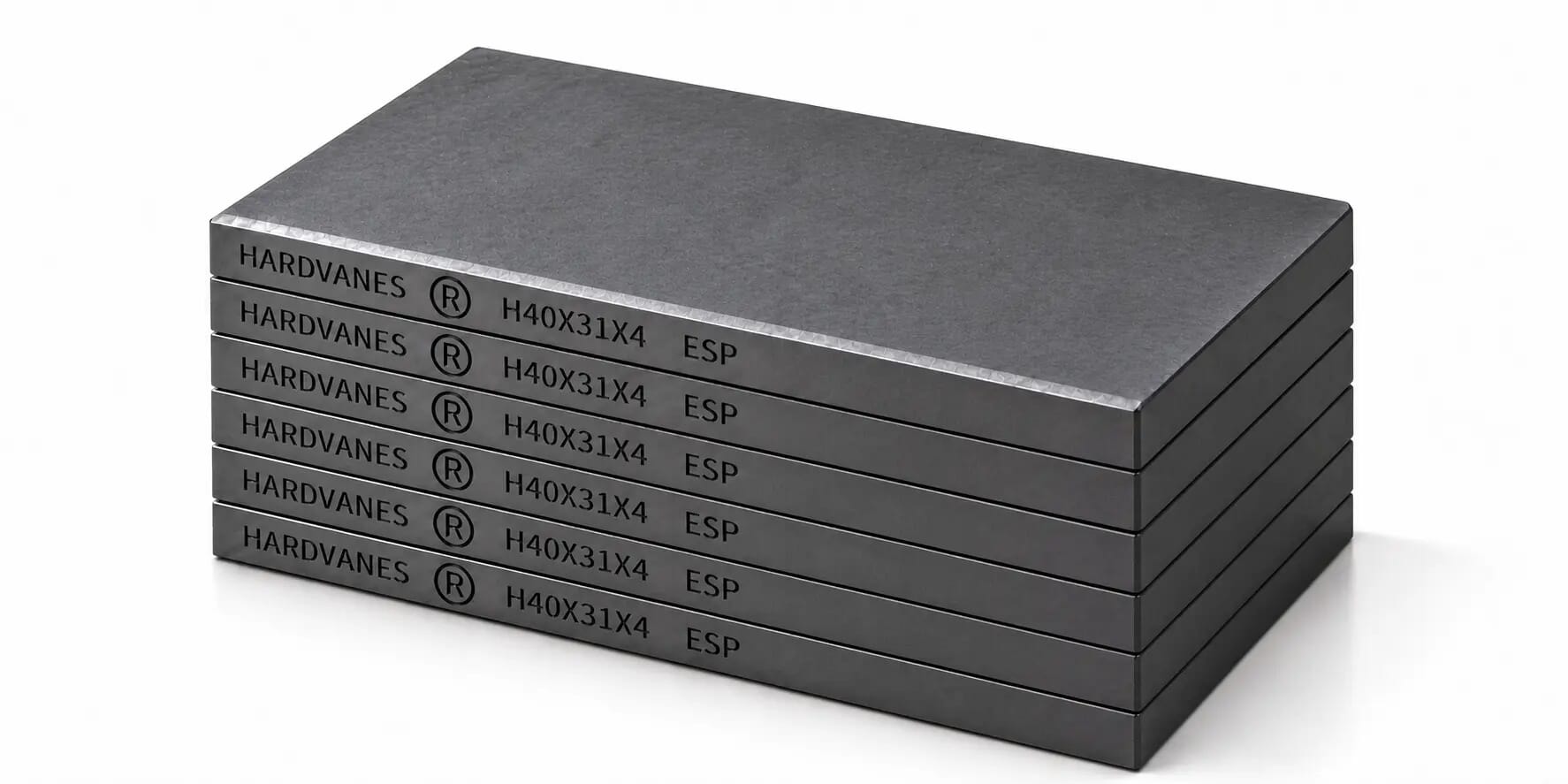 HARDVANES® H40314/6 — Kit de 6 paletas 40 × 31 × 4 mm con bisel fino y grabado a la izquierda del canto
