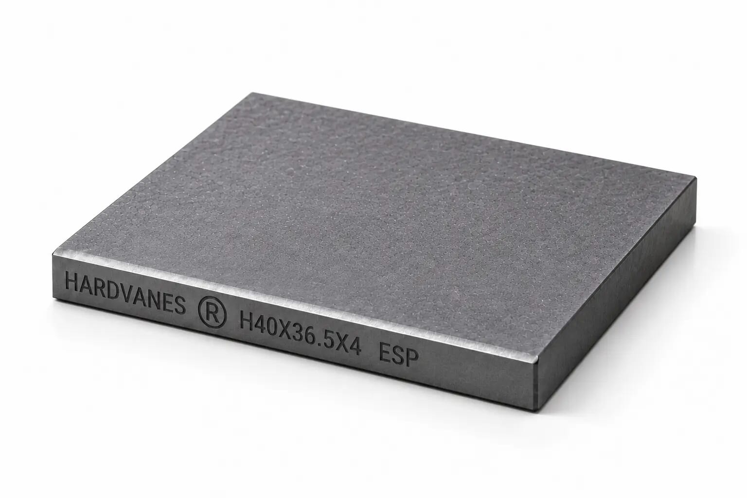 Paleta individual HARDVANES® de 40 × 36.5 × 4 mm, carbono-grafito con bisel, grabado a la izquierda y fondo blanco