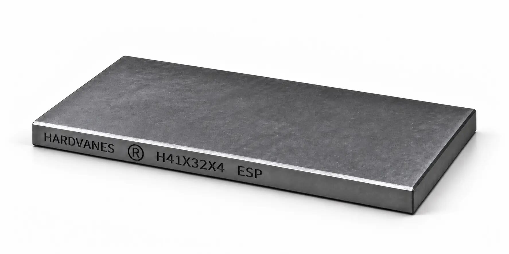 Paleta individual de carbono-grafito HARDVANES H41X32X4 de 41×32×4 mm, con grabado lateral sobre fondo blanco.