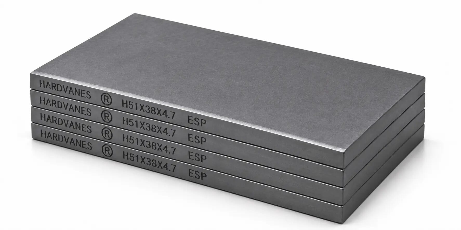 HARDVANES® H513847/4 — Kit de 4 paletas 51 × 38 × 4.7 mm con bisel fino y grabado a la izquierda del canto