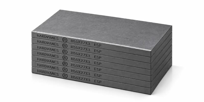 HARDVANES® H55273/7 — Kit de 7 paletas 55 × 27 × 3 mm con bisel fino y grabado a la izquierda del canto