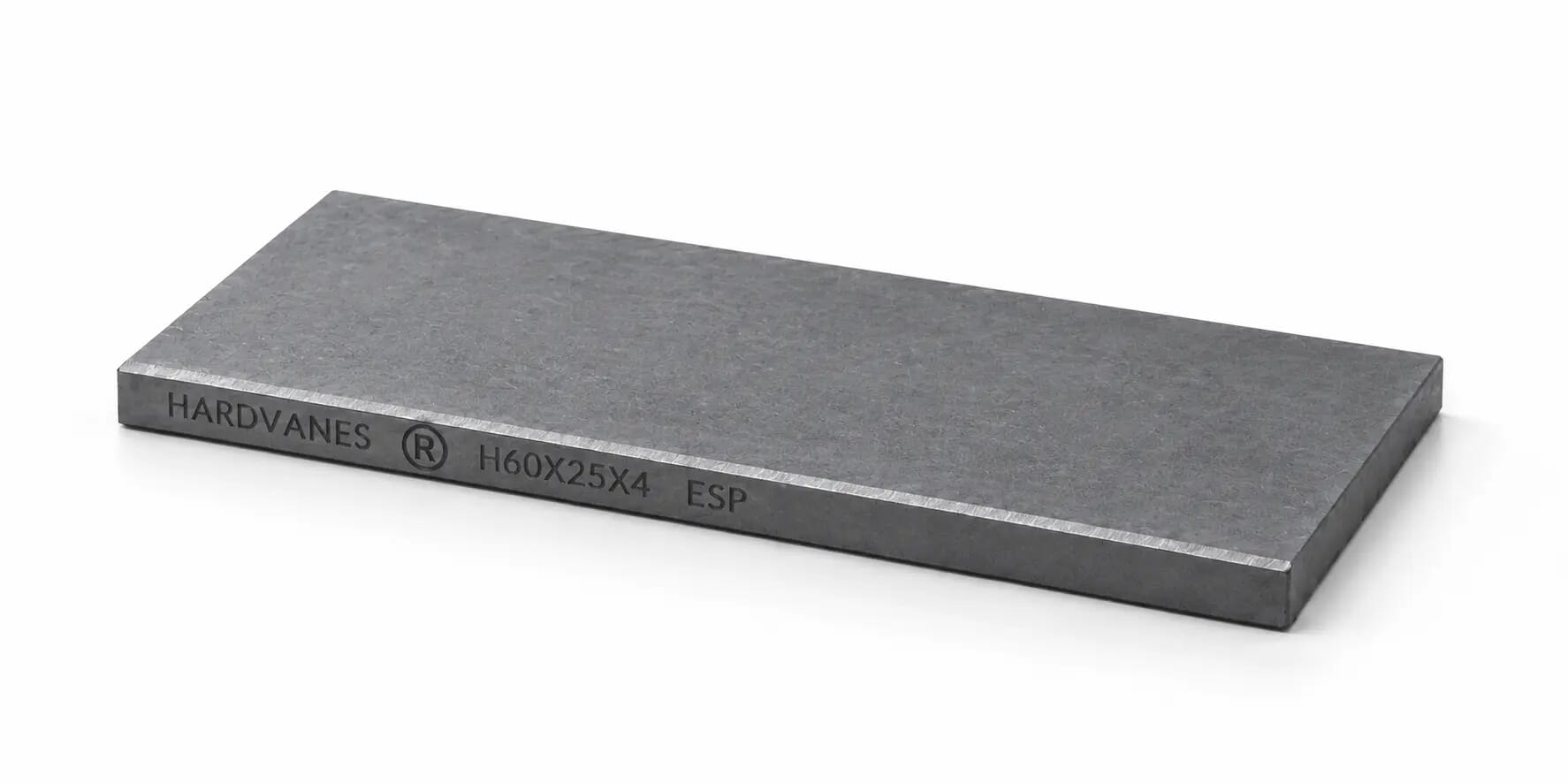 HARDVANES® — Paleta individual 60 × 25 × 4 mm con bisel fino y grabado a la izquierda del canto