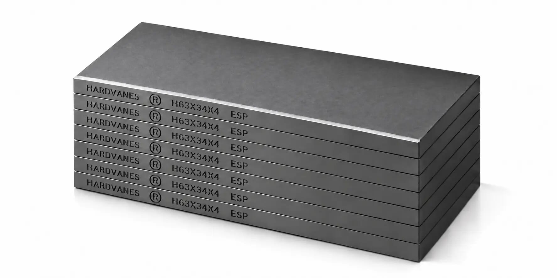 Kit de 7 paletas HARDVANES® de 63 × 34 × 4 mm, carbono-grafito con bisel, grabado a la izquierda y fondo blanco