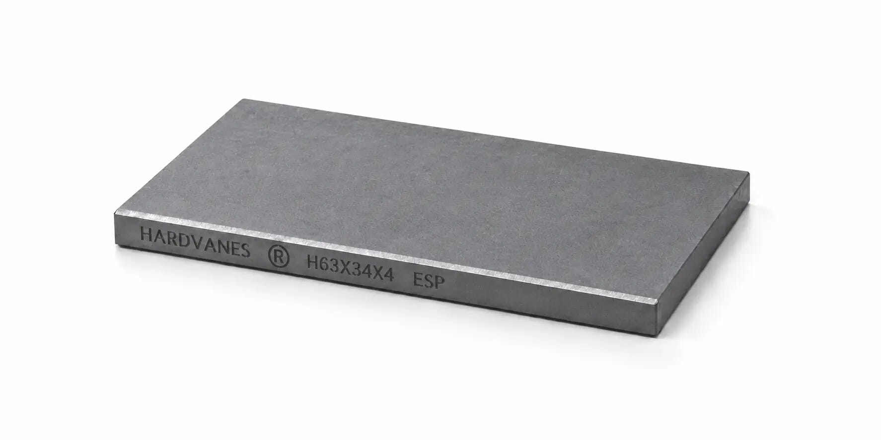 Paleta individual HARDVANES® de 63 × 34 × 4 mm, carbono-grafito con bisel, grabado a la izquierda y fondo blanco