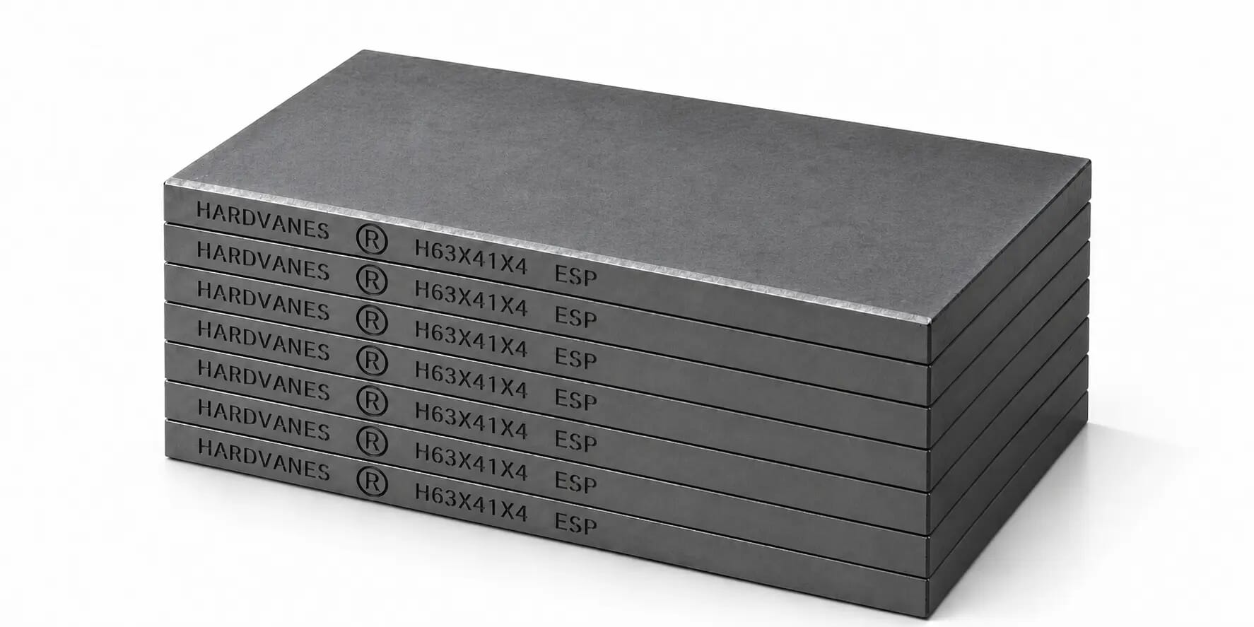 HARDVANES® H63414/7 — Kit de 7 paletas 63 × 41 × 4 mm con bisel fino y grabado a la izquierda del canto