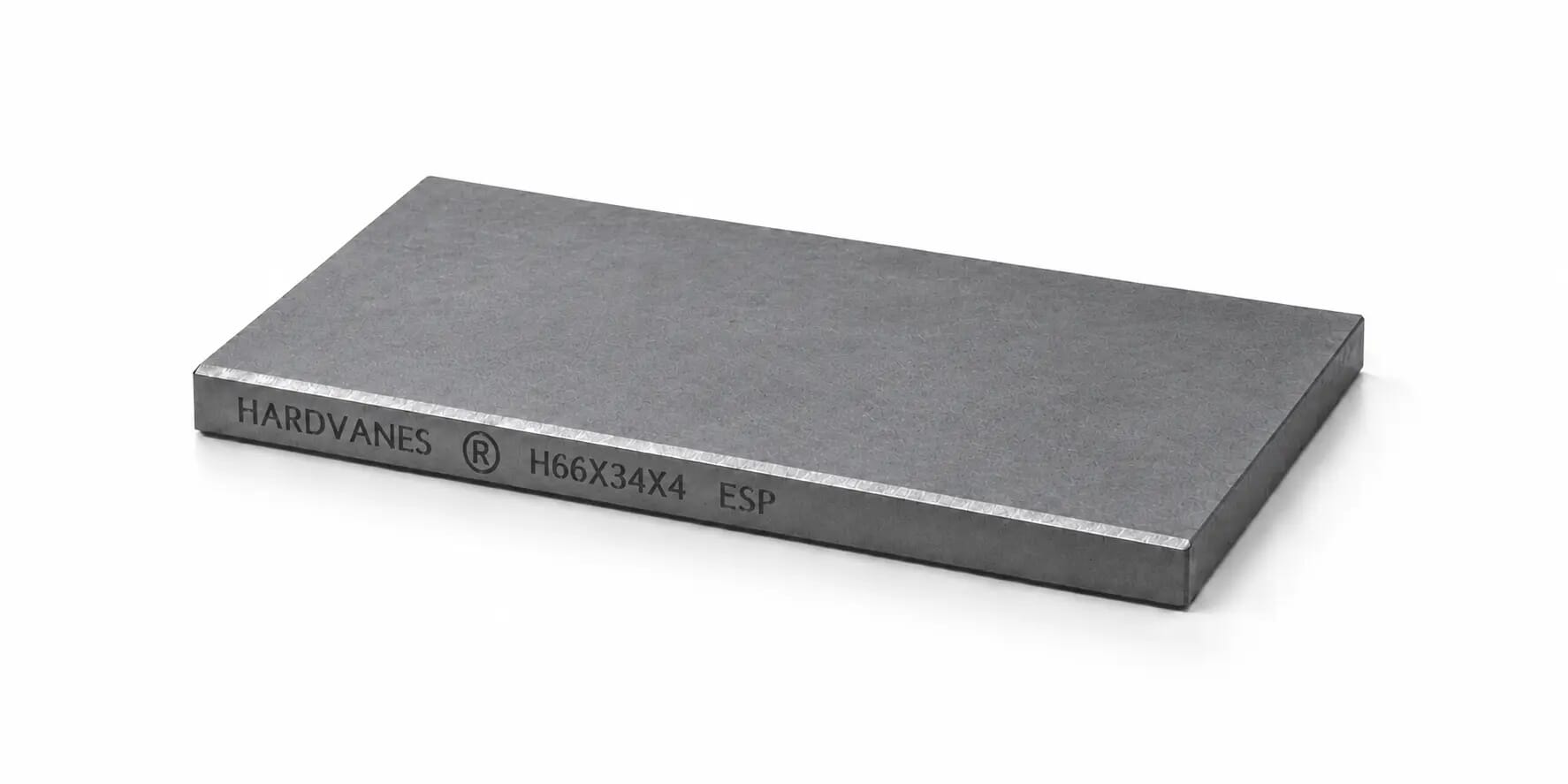 HARDVANES® — Paleta individual 66 × 34 × 4 mm Paleta individual HARDVANES® de 66 × 34 × 4 mm, carbono-grafito con bisel, grabado a la izquierda y fondo blanco