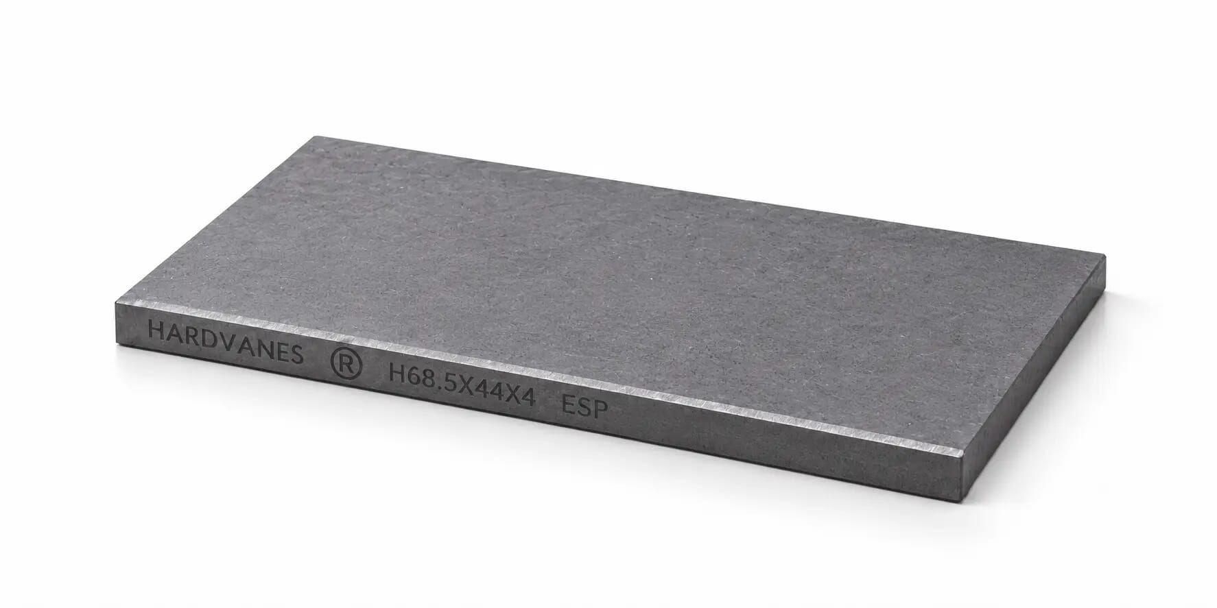 HARDVANES® — Paleta individual 68.5 × 44 × 4 mm con bisel fino y grabado a la izquierda del canto